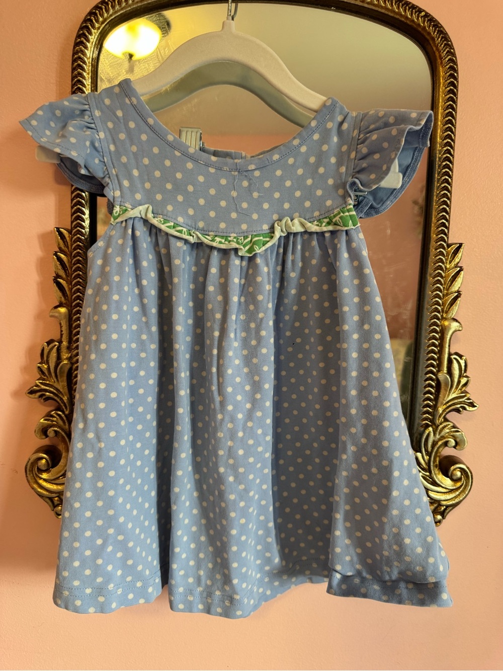 Matilda Jane Light Blue Polka Dot Dress with Ruffle Trim PLAY CONDITION